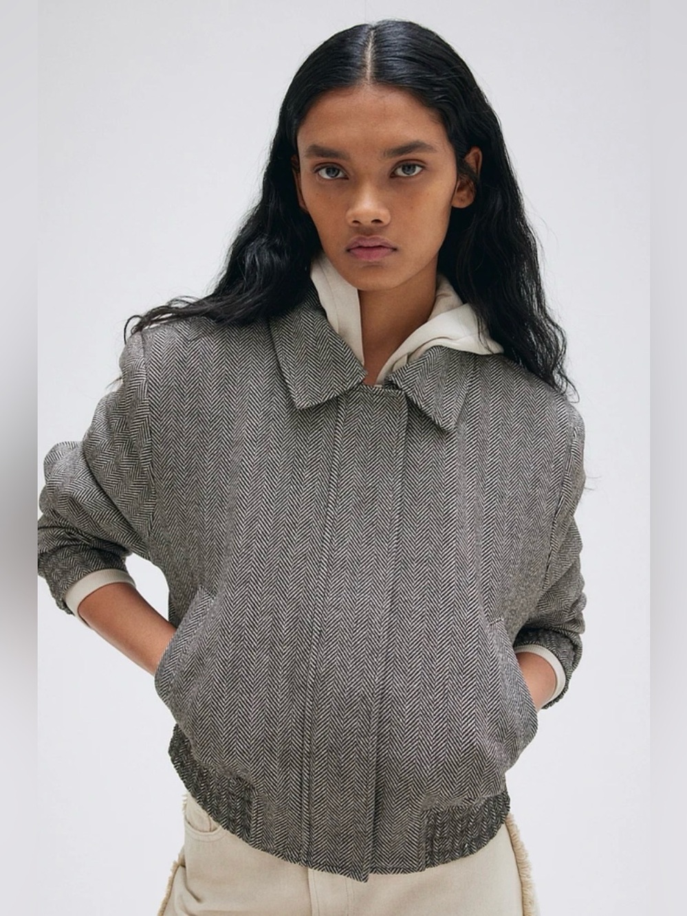 H&M Divided Gray Herringbone Bomber Jacket
